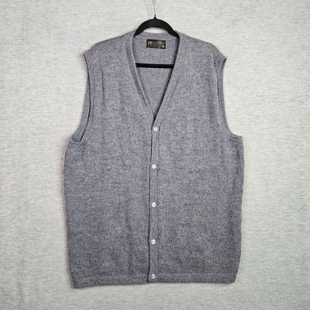 La Vicunita Men Alpaca Vest Size L Gray Button Front Sleeveless Soft Knit